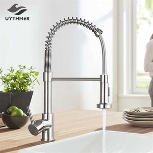 Brushed Nickle Kitchen Faucet Pull Down Kitchen Water Mixer Tap 360 Degree Rotation Kitchen Sink Taps and Cold Water Faucet 211108