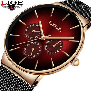 LIGE Casual Malha Fina Moda Quartz Gold Watch Mens Relógios Top Marca Luxo Esporte Relógio Impermeável Relogio Masculino 210527