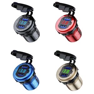 Quick Charge Car Dual USB Charger QC3.0 Waterproof With Voltmeter Switch for 12V/24V Motorcycle ATV Boat Marine RV