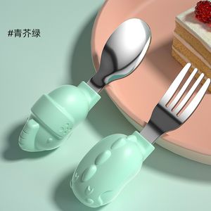 316 Stainless Steel Silicone Spoon with Short Handle Baby Learns To Eat and Train Spork Baby Complementary Tableware for Children