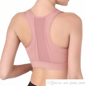 Intimo sportivo da donna di marca propria reggiseno sportivo con punto posteriore rosa antiurto in rete con cuciture jacquard intimo gilet da yoga top fitness