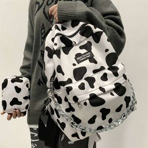 Moda Krowa Drukuj Torby Kawaii Dziewczyna SchoolBag Dla College Bookbag Mochilas Trendy Kobiety Backpack Ramię Cute Travel Plecak 210929