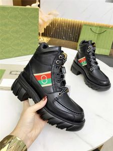 Luxury Designer Boots Black Leather Women's Ankel Boot med Interlocking G Booties Skor med Original Box