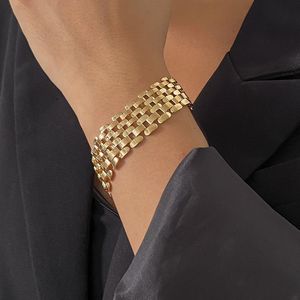 Quadratische Metallperlen großhandel-Perlen Strangs Mode Geometrische Square Gold Silber Farbe Metallarmbänder für Frauen Punk Einfache Breitlink Kette Schmuck Zubehör