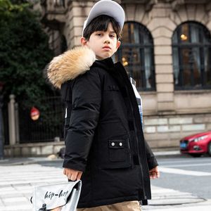 -30 Nya barns vinterhooded kappa nerjacka för tjejer Kläder 5-14 år Teenage Boy OuterWear Kids Parka Real Raccoon Fur H0910