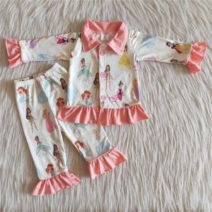 Meninas meninas princesa pijama rosa mangas compridas sleepwear crianças boutique wholesale roupas noturnas conjuntos para crianças venda outfits 211025