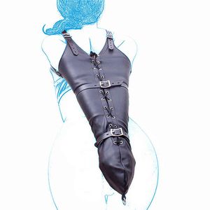 Bondage BDSM Restraints Role Play Hands Wrists Arm Leg Binder Hood PU Leather Tight Single Glove Adult Costumes Slave Sex Toys Y0406