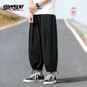 Geniş Bacak Şifon Pantolon toptan satış-BlackBoypants erkek Koreli Moda Yaz Çok Yönlü Geniş Bacak Korse Harun Gevşek Rahat Ince Pamuk ve Kenevir Şifon Pantolon Jogger X0611