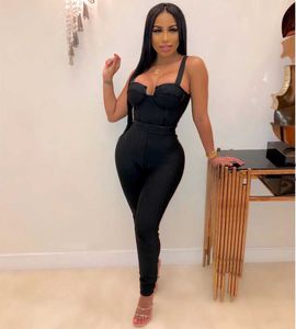 Women Sexy Designer Black Bandage Jumpsuit Bodycon Slim Fashion Celebrity Skinny Party Rompers 210527