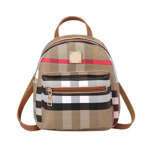 Mode plaid mini ryggsäck kvinnors skolväska 2021 kvinnliga ryggsäckar liten bok väska klassisk rygg axel mochila dragkedja PU solid stil