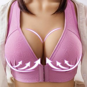 Yoga Outfit Womens Bra Wire Free Sexy Front Closure Brassiere Soft Push Up Underwear Small Breast Adjusts Plus Size Comfort