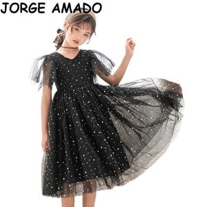 Kids Dresses for Girls Summer Starry Sky Super Fairy Princess Mesh Teenagers Dress Clothes E22101 210610