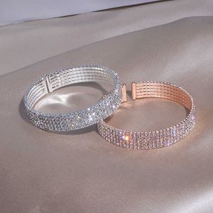 Trendig elegant öppningsman manschett armband för kvinnor charm guldfärg kristalljusterbara bangles romantiska bröllop smycken Q0719