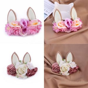 Adorável bebê meninas headband rabbit orelha recém-nascido foto adereços bonito elástico flor coroa hairbands páscoa festa festa acessórios de cabelo 2528 Q2