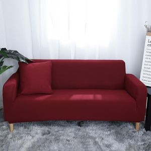 Kırmızı Polyester Koltuk Kılıfları toptan satış-Sandalye kapakları polyester elyaf düz renkli kırmızı kanepe set kanepe kapağı oturma odası için esnek rahat