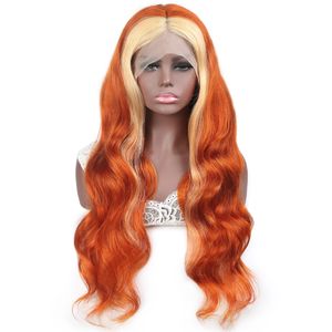 IsHow onda corporal 13x1 a parte transparente rendas dianteira peruca laranja gengibre loira 613 azul vermelho rosa 99J cor remy pré arrancado perucas de cabelo humano para mulheres meninas todas as idades 8-28inch