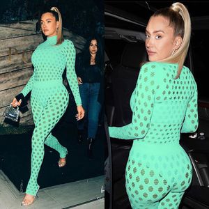 Sexy Club Party Hollow Out See Through Piece Pant Matching Set Women Turtleneck Shirt Tops Leggings Skinny Outfit for Woman