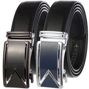 Mens Belt Cowhide Double Layer Genuine Leather Belts For Men Luxury Automatic Buckle Ratchet Hombre Waistband on Sale
