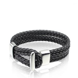 Titanium Steel 2 Color Black/brown Leather Rope Bracelet For Men&women Woven 4 Multilayer Gift Jewelry Bangle