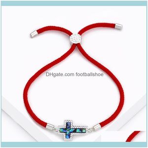 Link, Chain Bracelets Jewelrydesigners Korean Fashion Exquisite Color Shell Zircon Red Rope Simple Personality Cross Adjustable Bracelet Dro