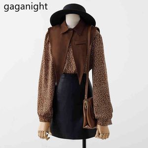 Gaganight Women Vintage Blomskjorta Långärmad Slim Blus Koreansk Peter Pan Collar Sjal Toppar Två Pieces Set Girls Spring 210519