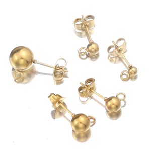 50 pezzi in acciaio inossidabile a sfera tonda per orecchino a bottone con passante adatto per gioielli fai-da-te forniture accessori ipoallergenico 5 mm 6 mm argento/oro