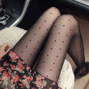 Damskie Rajstopy Klasyczne Małe Polka Dot Pończochy Jedwabne Pończochy Cienka pani Vintage Faux Tattoo Pończochy Rajstopy Kobiet Hosiery Black Y1130