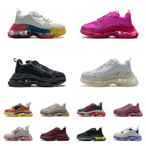 Crystal Bottom Clear Sole Paris Triple S Shoes 17fw Sneakers Letter Black Cream Red Dad Platform Retro Damer Mens Womens Casual Trainers