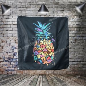 Pineapple Flag Banner Słynne Pop Art Malarstwo Home Decoration Wiszące Flagi 4 Skromenty w rogach 4 * 4ft 120 * 120 cm Inspirujący Wall Decor