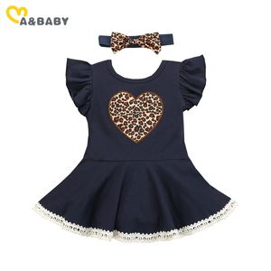 0-12m Walentynki Urodzone Toddler Niemowlę Baby Girls Dress Ruffles Leopard Heart na letnią odzież 210515