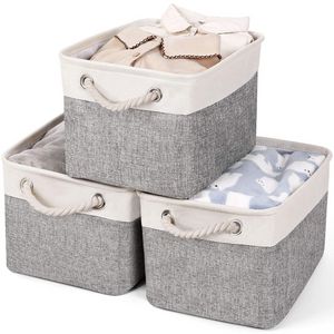 CRZDEAL Foldable Storage Baskets 3-Pack 15X11X9.5&quot; Collapsible Organizer Sturdy Cationic Fabric Box w/Handles