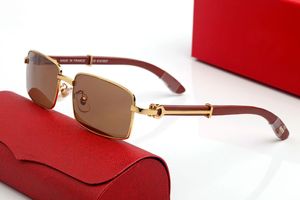 Мужчины роскошные моды солнцезащитные очки полная рамка прямоугольная форма металлические заклепки дизайн золотые блеск коричневые линзы буйволока рожка дизайнерские очки защиты Уровень защиты 3