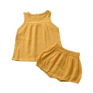 Summer Children Clothing Set Little Boy Girl Cotton Linen Vest Tops and Bloomer Shorts Pants 2 Pcs Outfit Baby Outfit Clothes G1023