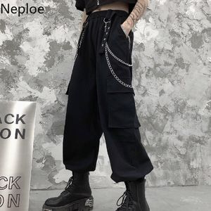 네 플레이드 넓은 다리화물 바지 여성 하라주쿠 streetwear 바지 높은 허리 느슨한 pantalon 포켓 스트레이트 캐주얼 스웨트 팬츠 210422