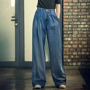 Jean's Wide-leg y2k Streetwear High Waist Vintage Trousers Casual Simple Blue Buttons Straight Denim Long Pant 210809