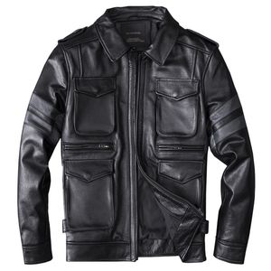 Motorrad Lederjacke für Mann Mode Mantel mit vielen Taschen Casual Tops Windjacke Oberbekleidung plus Größe S-4XL Schwarz