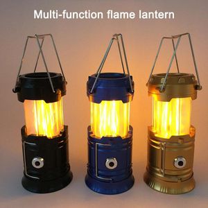 Stretchable Solar Flame Lamps Lights Multifunctional LED Camping Lighting Lantern Emergency Tent Light Portable Hand Lamp