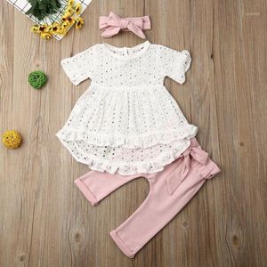 Baby Children's 0-24m 3pcs Born NetCant Girl Vestiti Top T-Shirt Dress Bowknote Pants Outfit Abbigliamento Set di abbigliamento