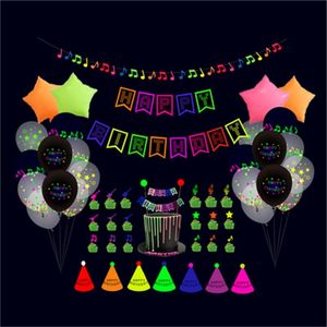 High-quality Fluorescent Party Supplies,Alphabet Birthday Flags, Festive Carnival Parties,Cake Card Balloon Set,Scene Decoration