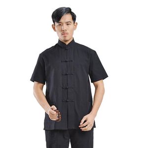 Camisas casuais masculinas manga curta 100% algodão roupas tradicionais chinesas tan terno top tai chi uniforme camisa de verão blusa para homens