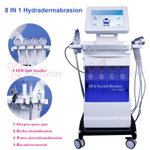 Macchina per la cura del viso microdermoabrasione 8 in 1 Dermoabrasione dell'acqua Idro ossigeno Jet Peeling Spa ad ultrasuoni Terapia della luce fotografica a LED