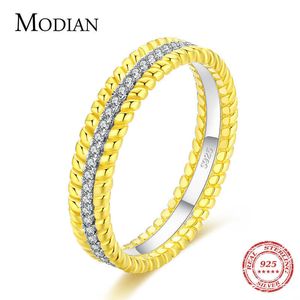 Real 925 Sterling Silver Fashion Gold Color Twist Finger Pierścień Dla Kobiet Wykwintna Ślubna Gospodarz Biżuteria Prezent 210707