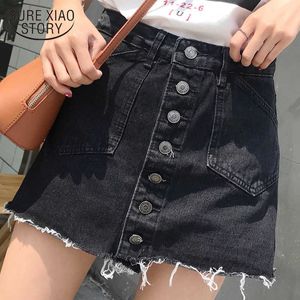 Shorts High Waist Streetwear Summer Denim Single Buttons Black Short Slim Denim Bomull Solid Jeans Shorts Skirts 3668 50 210528
