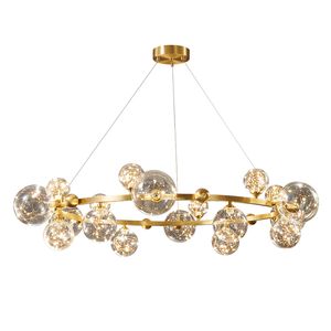 Creative Gypsophila Led Pendant Lampor Rundrum Sovrum Matsal Glas Bubbla Belysning Fixtur Lyxig Real Brass Hängande Ljus Dimmerbar