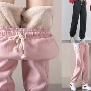 1 pc calças moda streetwear magro mulheres morno sólido cashmere bolso esportes casuais longos Pantalon C50 Q0801