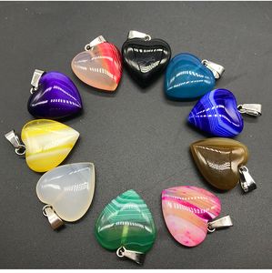 20 mm diverse stripe agate Heart Stone Charms hängen för örhängen halsbandsmycken