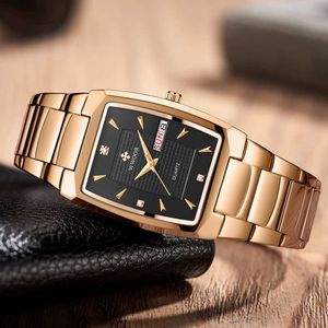 Wwoor Luxury Square Watch dla mężczyzn Sport Business Quartz Wrist Watch Moda Moda Wodoodporna Auto Tydzień Data Montre Homme 210527