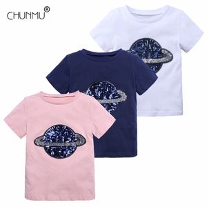 Bambini 3D Planet Pattern T-shirt in cotone con paillettes T-shirt per bambini Vestiti per ragazzi 1-7 anni Summer Top Tee Tops 210508