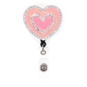 Custom Key Rings Wholesale Enamel Pink Heart Decoration Plastic ID Name Card Holder Nurse Retractable Badge Reel