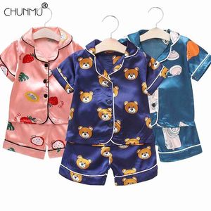 Pijamas infantis conjunto de bebê terno crianças roupas crianças meninos meninas cartoon impressão top shorts lazer casa desgaste verão 210508